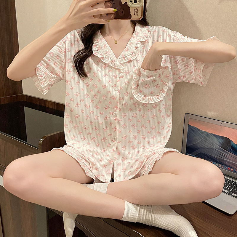 纯欲修身短袖圆领睡衣女夏季美式辣妹风小狗印花短裤家居服可外穿|undefined