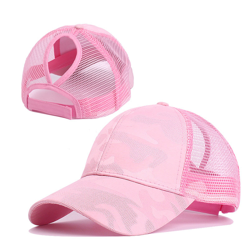 Ademende, bedrukte paardenstaart mesh casual veelzijdige zonnehoed voor dames in de zomer met eendenbekpet_voghion.com
