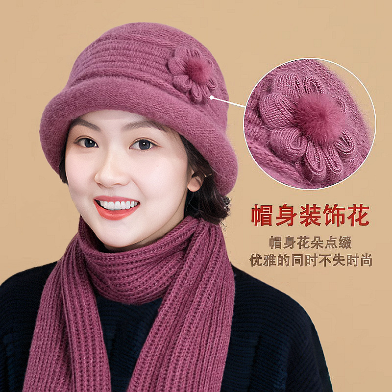 冬天老年人妈妈新年帽子送奶奶厚保暖兔毛线帽中老年棉帽保暖加厚