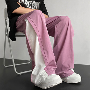 Dopamine Quick-Dry Pants for Men and Women, Thin Extra-Large Size 150kg Color-Block Ins Wide-Leg Couple Casual Sports Pants