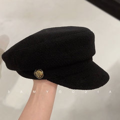 小众设计覆古英伦风秋冬纯色羊毛时尚显脸小韩版新款含羊毛鸭舌帽