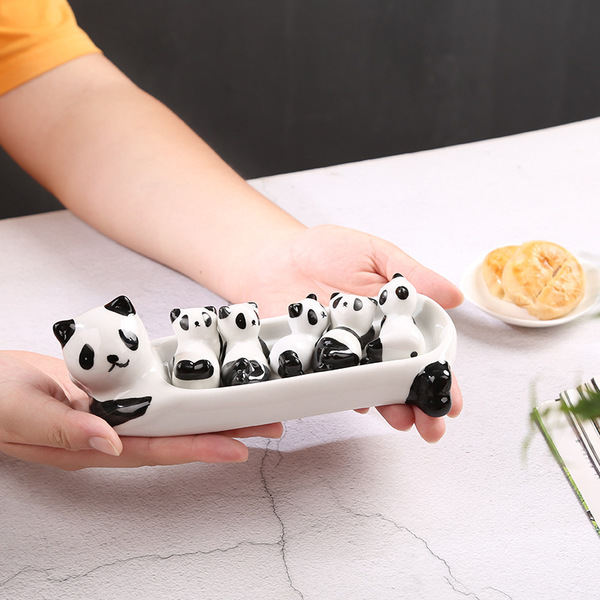 Cartoon panda ceramic chopsticks dinner dish vinegar plate fruit…