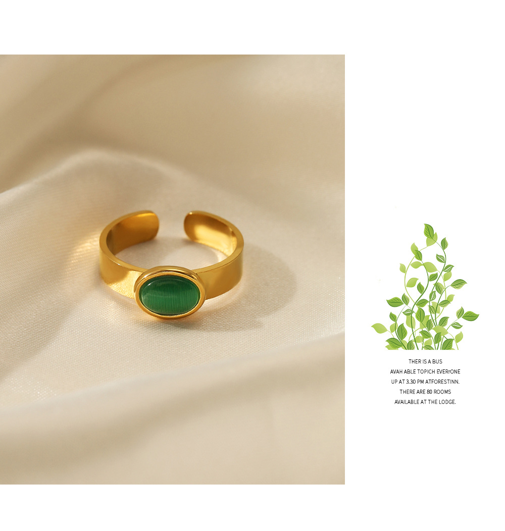 Elegant Oval Stainless Steel Plating Opal Open Ring