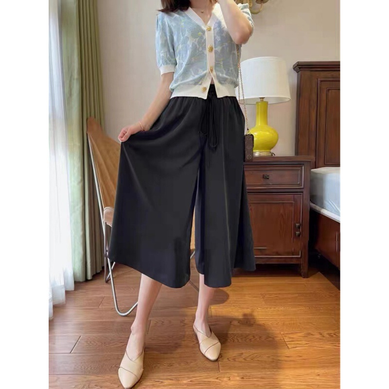 High waist draping loose wide-leg pants women's summer thin chubby girl pear-shaped pants skirt plus size slimming casual cropped pants
