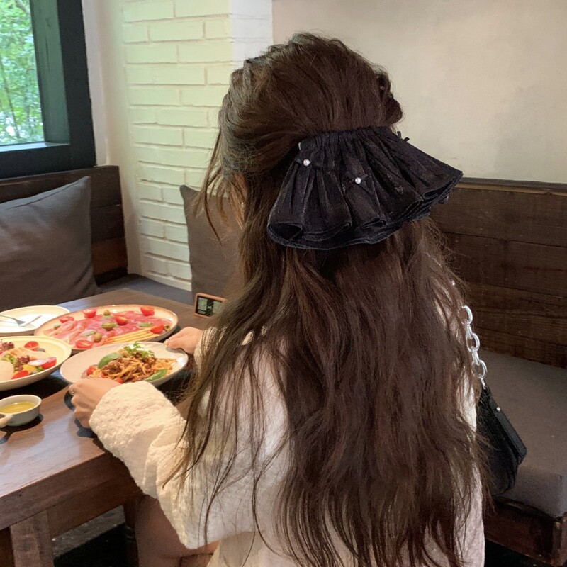 温柔感褶皱蝴蝶结发夹气质横夹超仙裙摆发卡后脑勺顶夹半扎弹簧夹|undefined