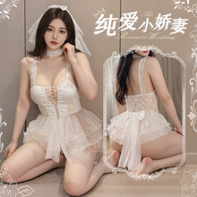 霏慕珠链点缀前绑带新娘套装性感纯欲露臀免脱大码情趣内衣ZY6631