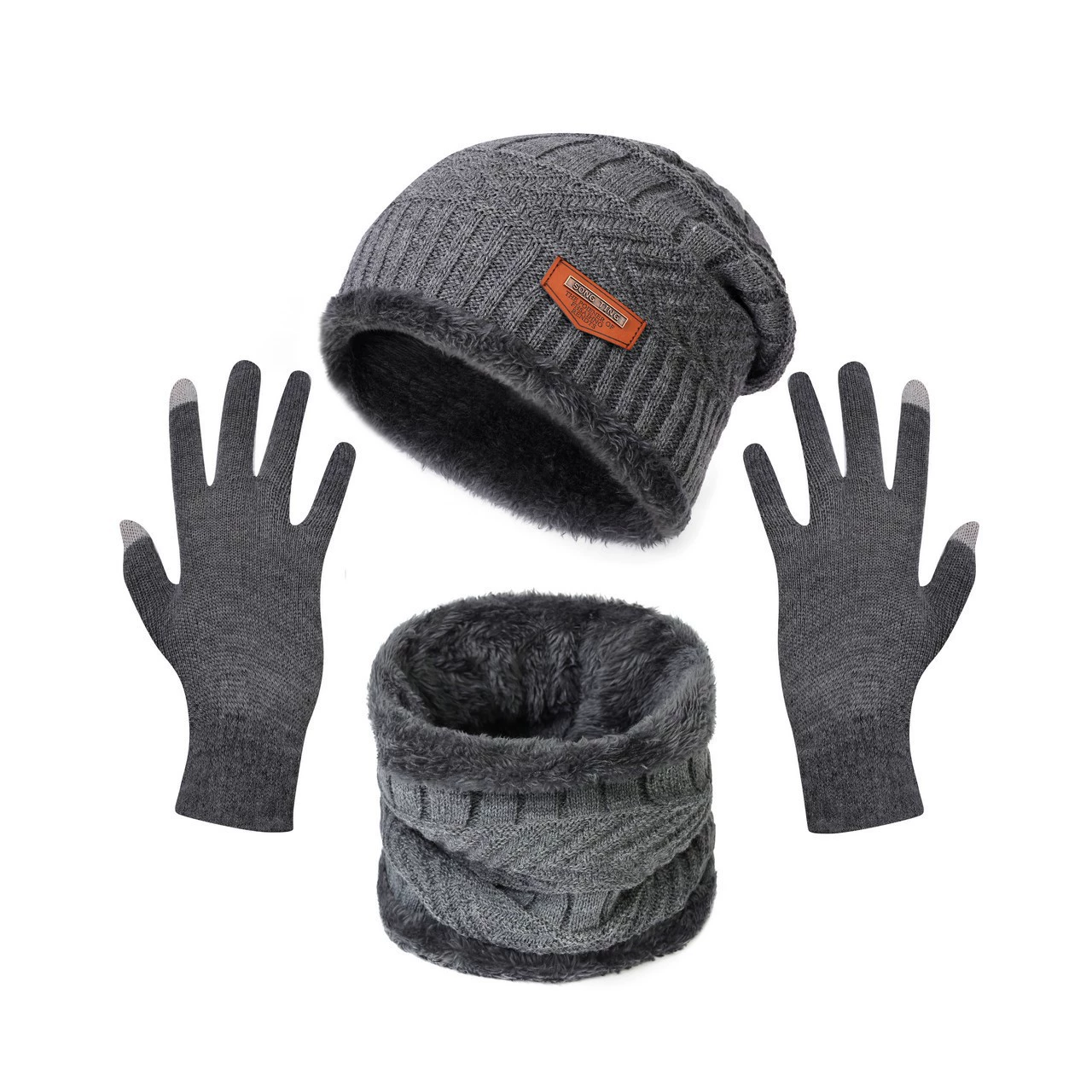 Winter keep warm scarf, woolen knitted hat, increased thickness, family style