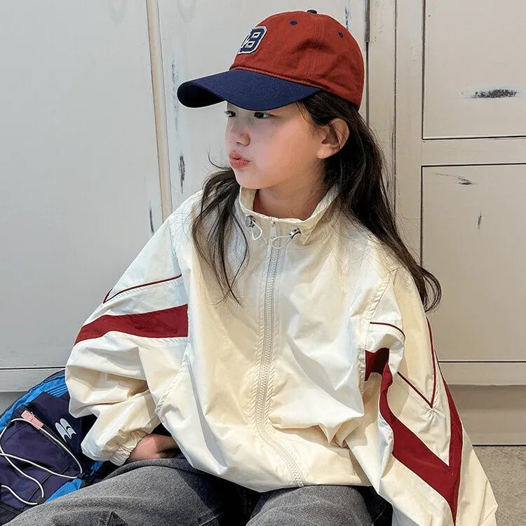 女童外套春秋款新款中大童撞色宽松运动休闲儿童韩版上衣时髦