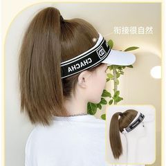 Wig women's long hair sun hat integrated fashion full headband straight hair fluffy hair high ponytail hat wig