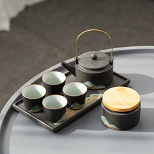 远山釉画粗陶礼盒茶具套装长方干泡盘禅意复古茶壶家用简约 批发