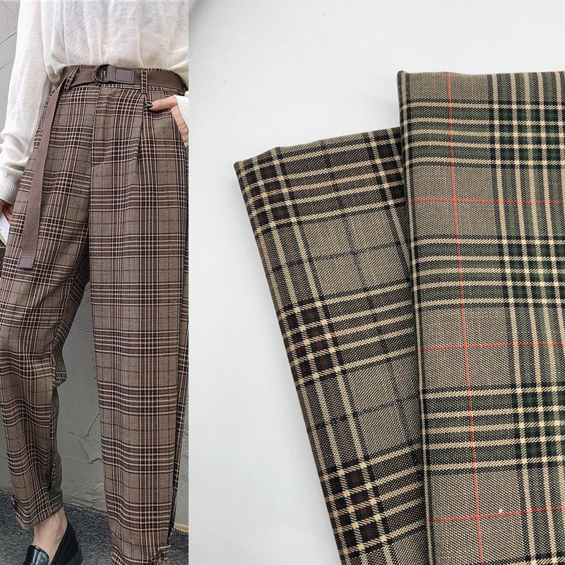 TR纬弹秋冬西装裤装面料 复古风格子裤 半身裙连衣裙布