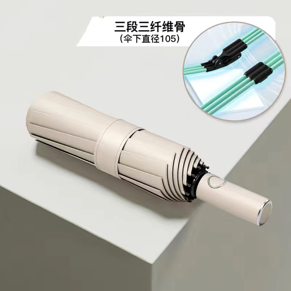 Paraguas totalmente automático para mujer, paraguas de tres pliegues, revestimiento negro, doble uso para sol y lluvia, paraguas parasol, protección UV, paraguas para el sol, paraguas publicitario