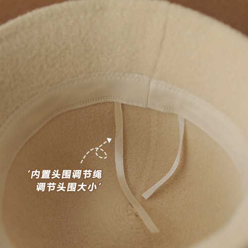 Wide brim small fisherman hat showing face, autumn and winter woolen warm dome basin hat Japanese solid color versatile table lamp hat for girls