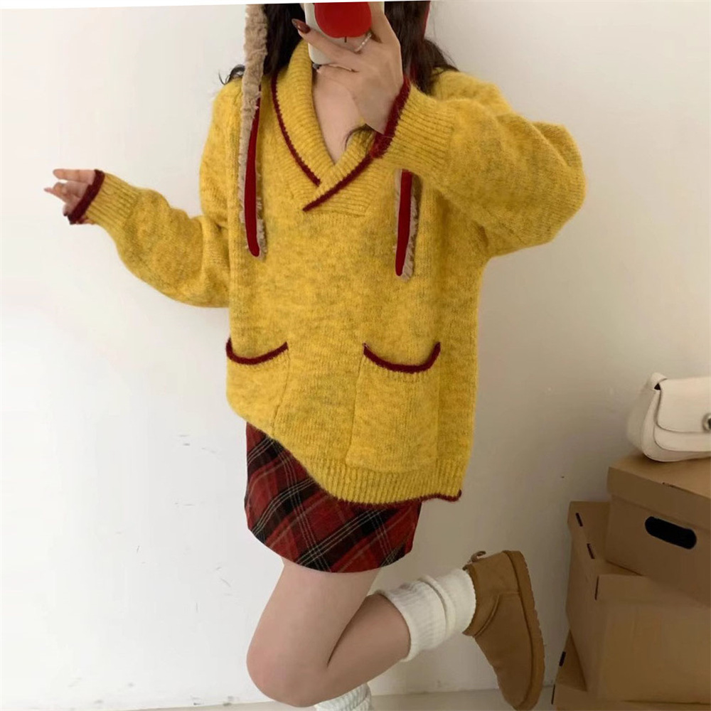 24 Dongpuyuan coreano de diseño retro suéter suelto casual camiseta de punto blusa