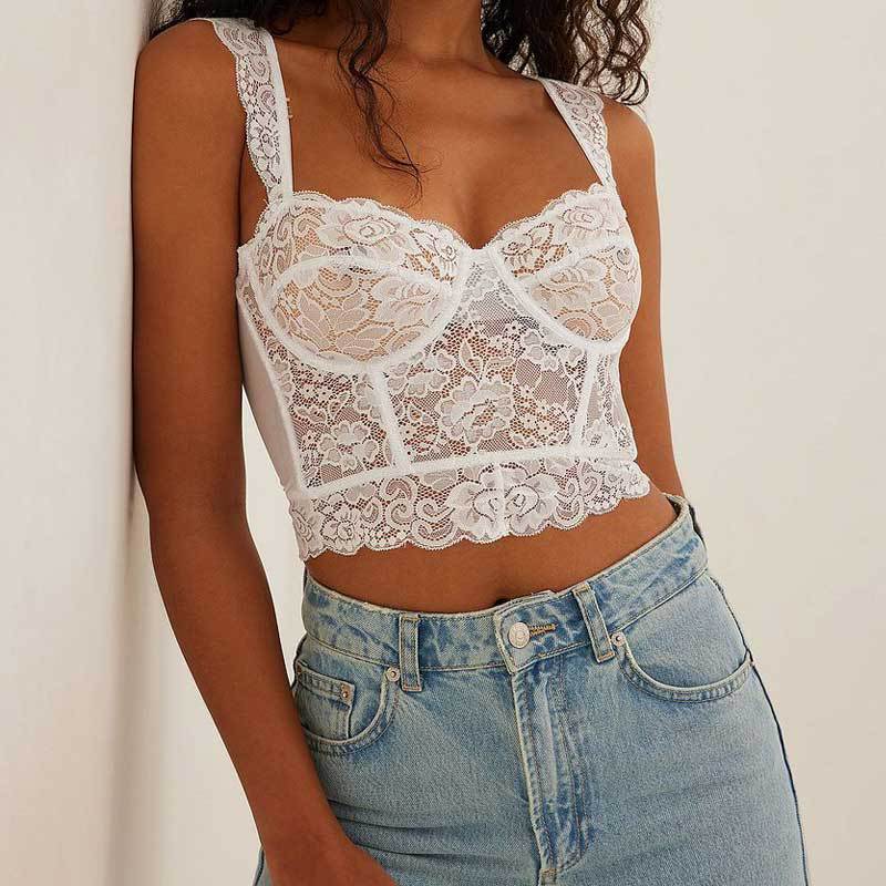 European and American Wide-Band Low-Cut Steel Ring Mesh Lace Corset Can Be Worn Outside Fashionable Summer Sexy Halter Top European and American Wide-Band Low-Cut Steel Ring Mesh Lace Corset Can Be Worn Outside Fashionable Summer Sexy Halter Top