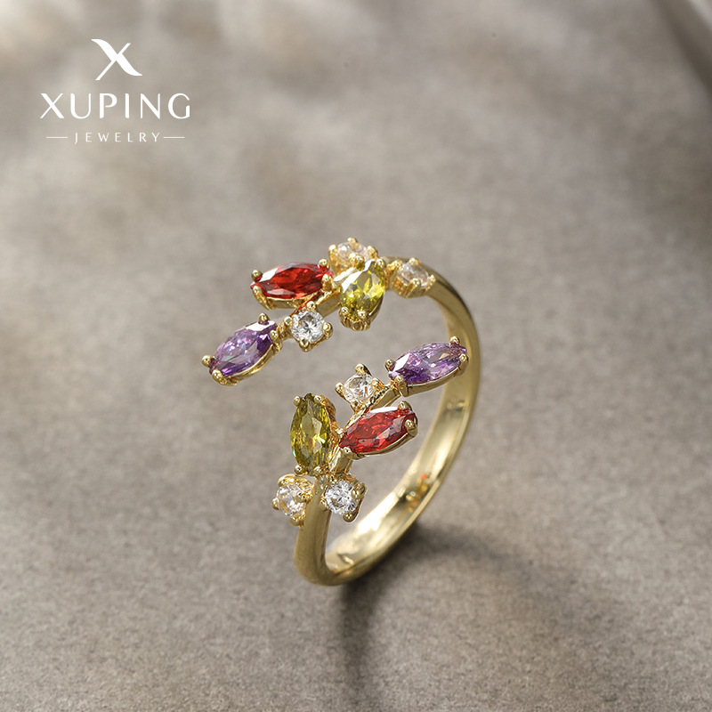 Anillo Xuping de aleación chapada en oro de 14k, nuevo, moderno y sencillo para mujer, anillo abierto ajustable de lujo ligero