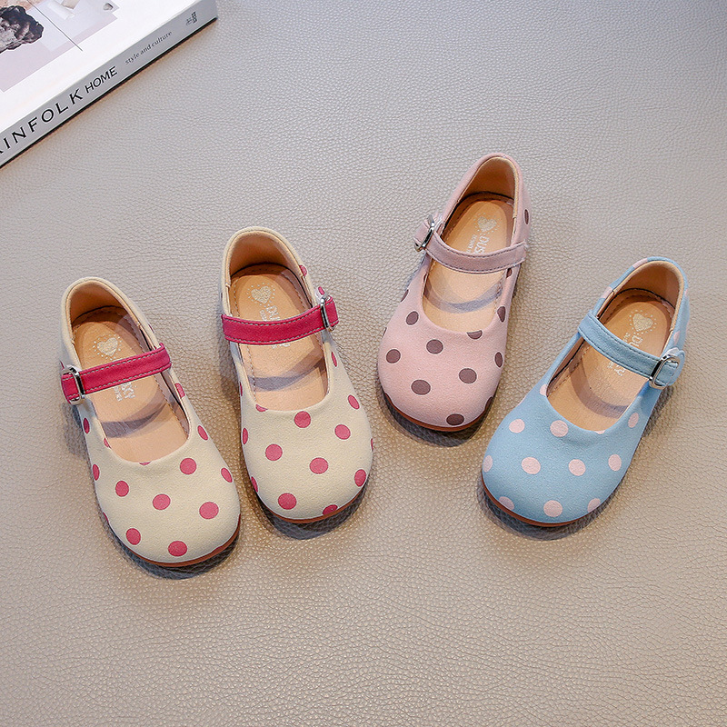 Girls' Leather Shoes 2025 Spring New Children's Dance Shoes Baby Girls Slip-On Soft Sole Princess Polka Dot Shoes