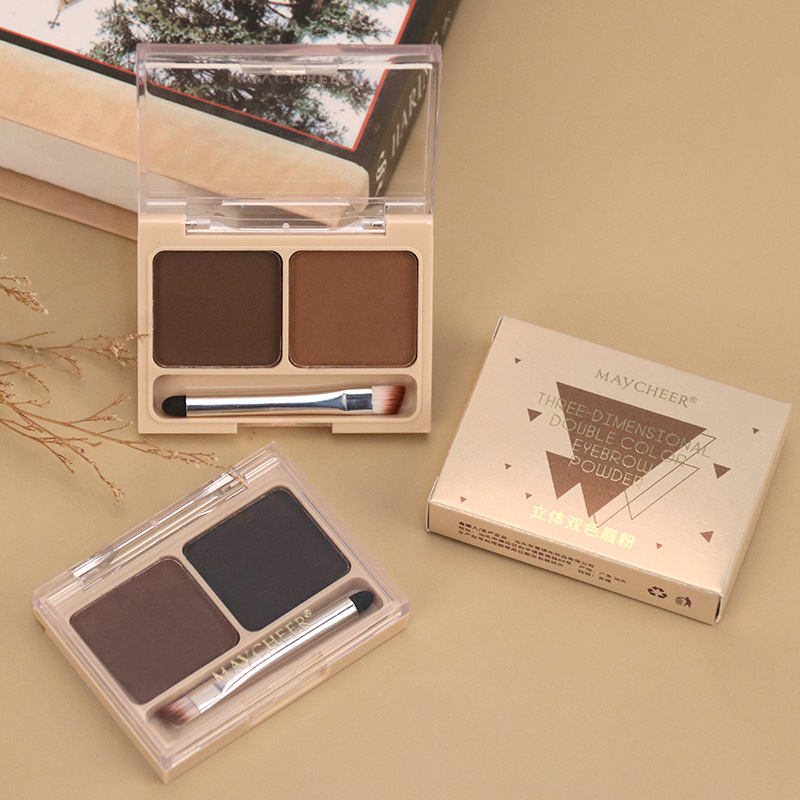 Polvo moldeador de cejas de dos colores Meiqier, impermeable, sin decoloración, teñido de cejas de larga duración, delineador de ojos en polvo, lápiz de cejas, crema de cejas negra natural para mujeres