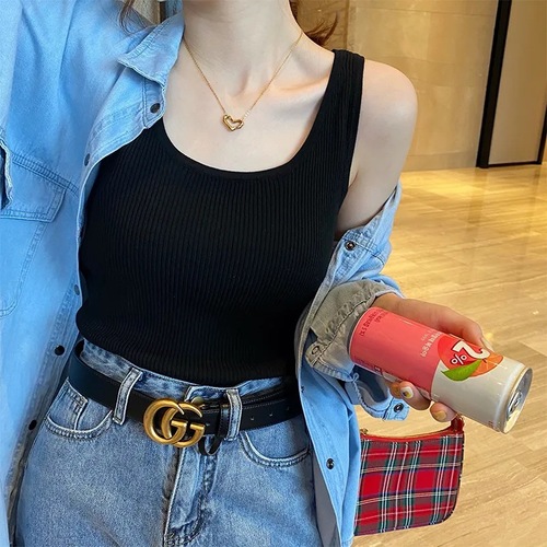Ice silk ribbed strap vest women's summer  new outerwear sleeveless thin inner t-shirt casual undershirt 