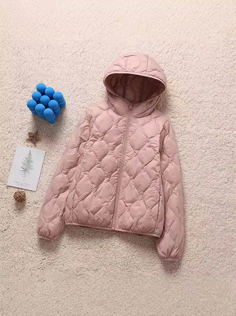 2025 otoño y invierno chaqueta corta encapuchada ligera de plumón mujer casual versátil vestido pequeño chaqueta delgada de moda