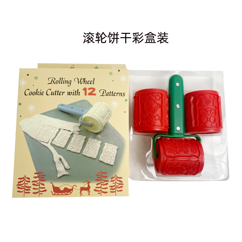 Navidad DIY rodillo creativo rodillo manual cortador de pizza galletas molde herramientas de horneado