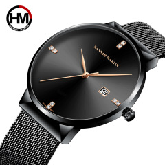Hannah Martin Diamond Waterproof Student Calendar Steel Band Watch Diamond Simple Men's Quartz Watch