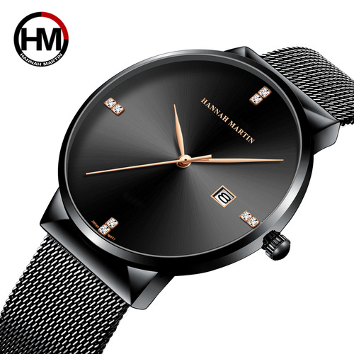 Hannah Martin Diamond Waterproof Student Calendar Steel Band Watch Diamond Simple Men's Quartz Watch