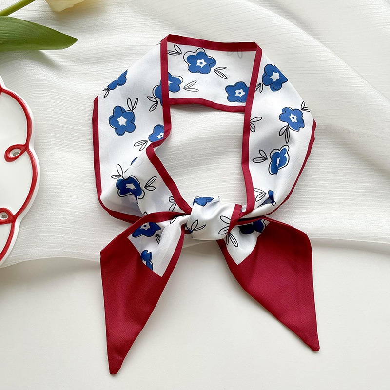 Blanco y Rojo larga pequeña bufanda de las mujeres de estilo coreano versátil multifuncional corbata de pelo bolsa decorativa bufanda cinta accesorios para el cabello