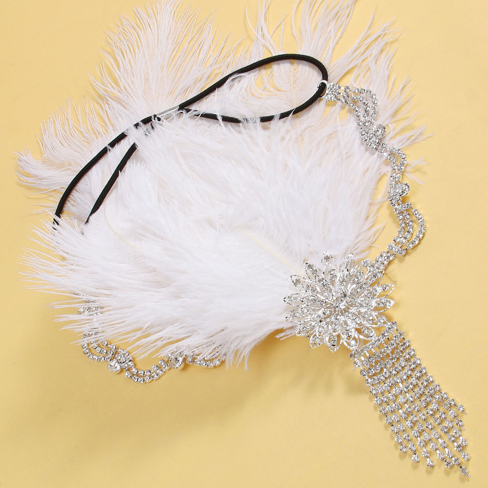 Bridal Feather Headdress, Elegant Flower Fringed Hair Accessory_voghion.com