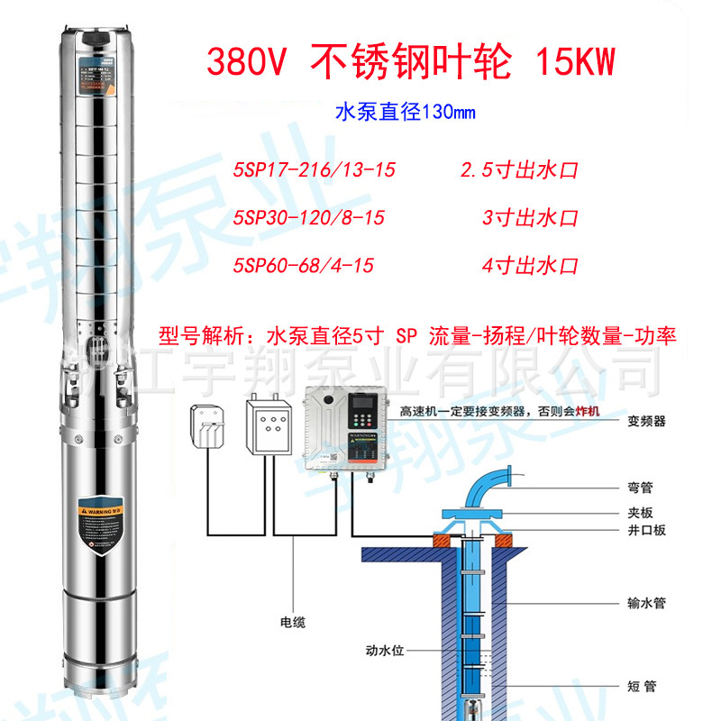 Bomba sumergible de imán permanente con frecuencia variable bomba de pozo profundo de alta velocidad bomba de agua profunda de alta elevación impulsor de acero inoxidable bomba de pozo profundo de alta velocidad trifásica