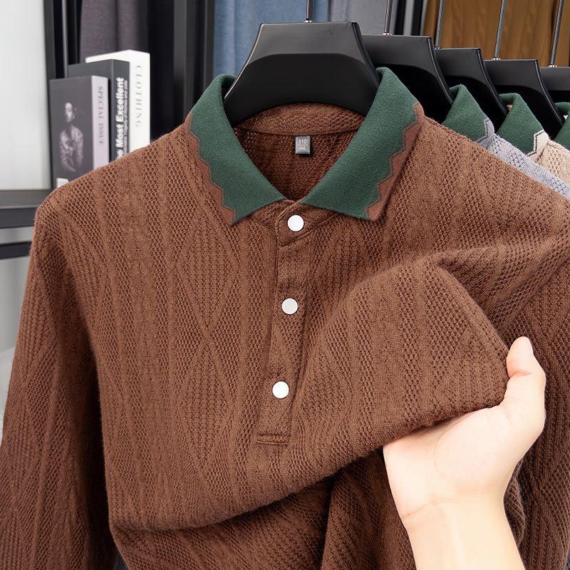 Botones de moda jacquard nuevo hombre otoño invierno camiseta de punto con solapa hombre transfronterizo simple suéter universal