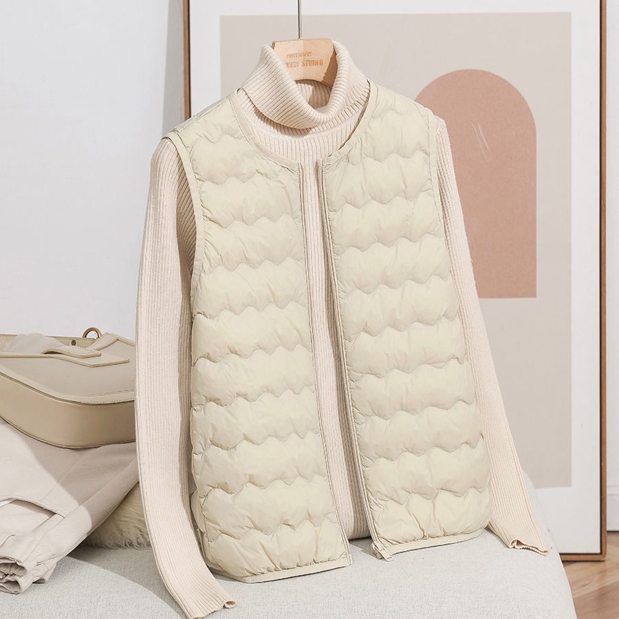 2025 otoño y invierno nuevo ligero de cuello redondo ondulado cordón de invierno portátil 90 chaleco de invierno de chaleco de invierno de moda