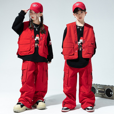 Children boys girls street hip-hop dance costumes gogo dancers rapper singers dance outfits children's hip-hop performance suit for boys girls