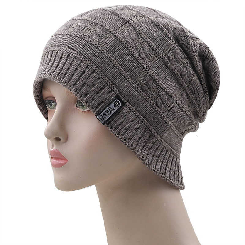 New Style Plus Velvet White Five-star Cloth Label Wave Pattern Pullover Hat Knitted Woolen Hat display picture 5