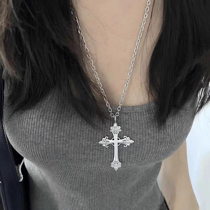 韓国ニッチデザイン bm 同じスタイルのクロスネックレス女性のロングネックレスパンクレトロ y2k 鎖骨チェーンアクセサリー|undefined