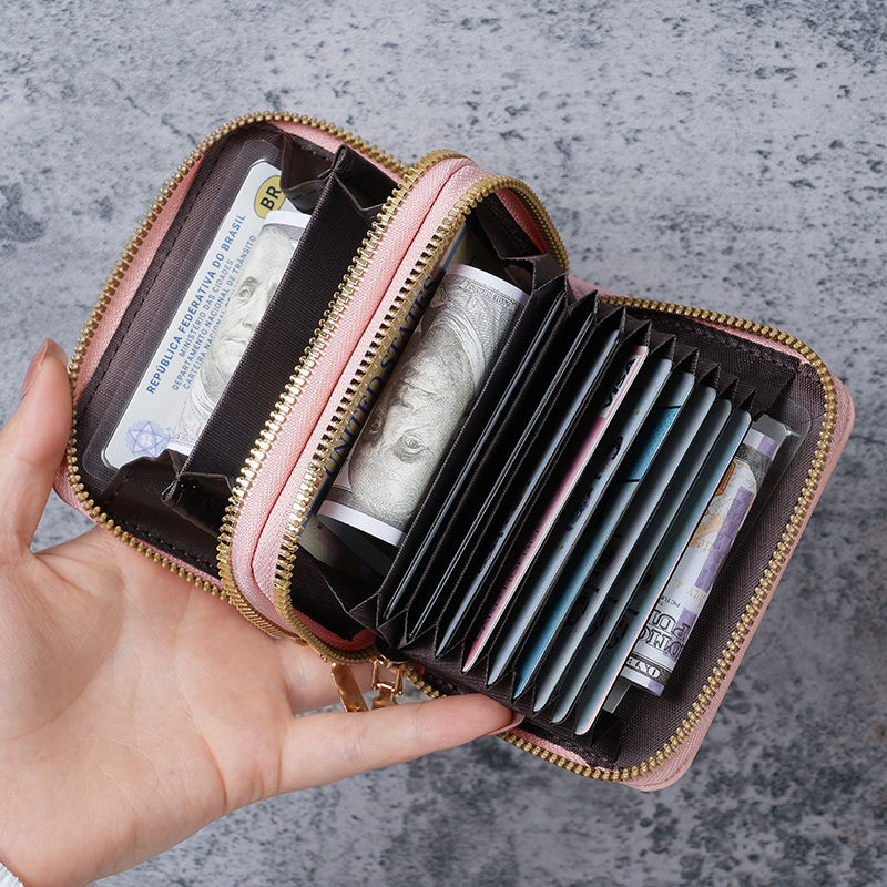 Uus naiste kahekihiline kaardikott PU-nahast lukuga ID-kott naistele suure mahutavusega juhilubade kaardi- ja rahakotiga_voghion.com