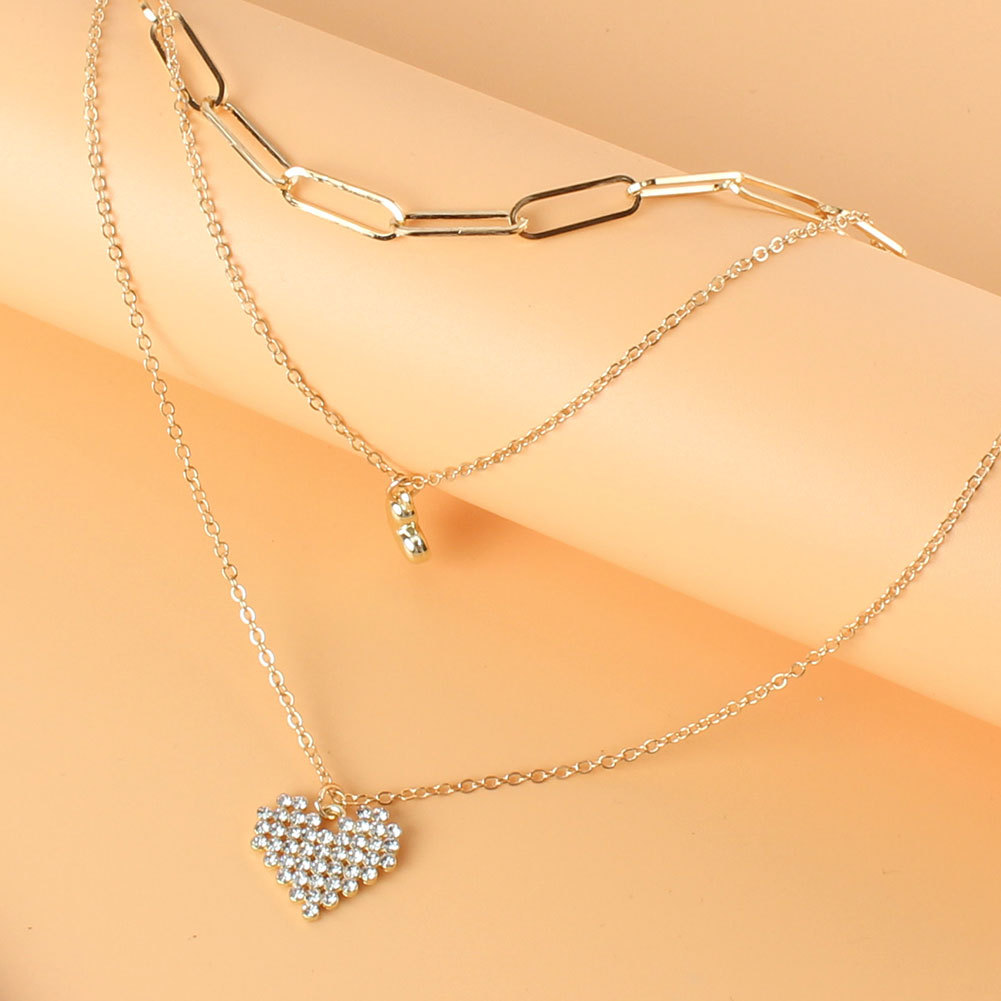 Mode Mehrschichtige Legierung Diamant Herzförmige Halskette display picture 3