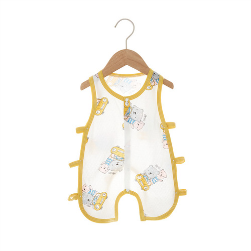 Baby one-piece summer pipa dress ultra-thin pure cotton infant newborn sleeveless lace-up backless top crawling suit