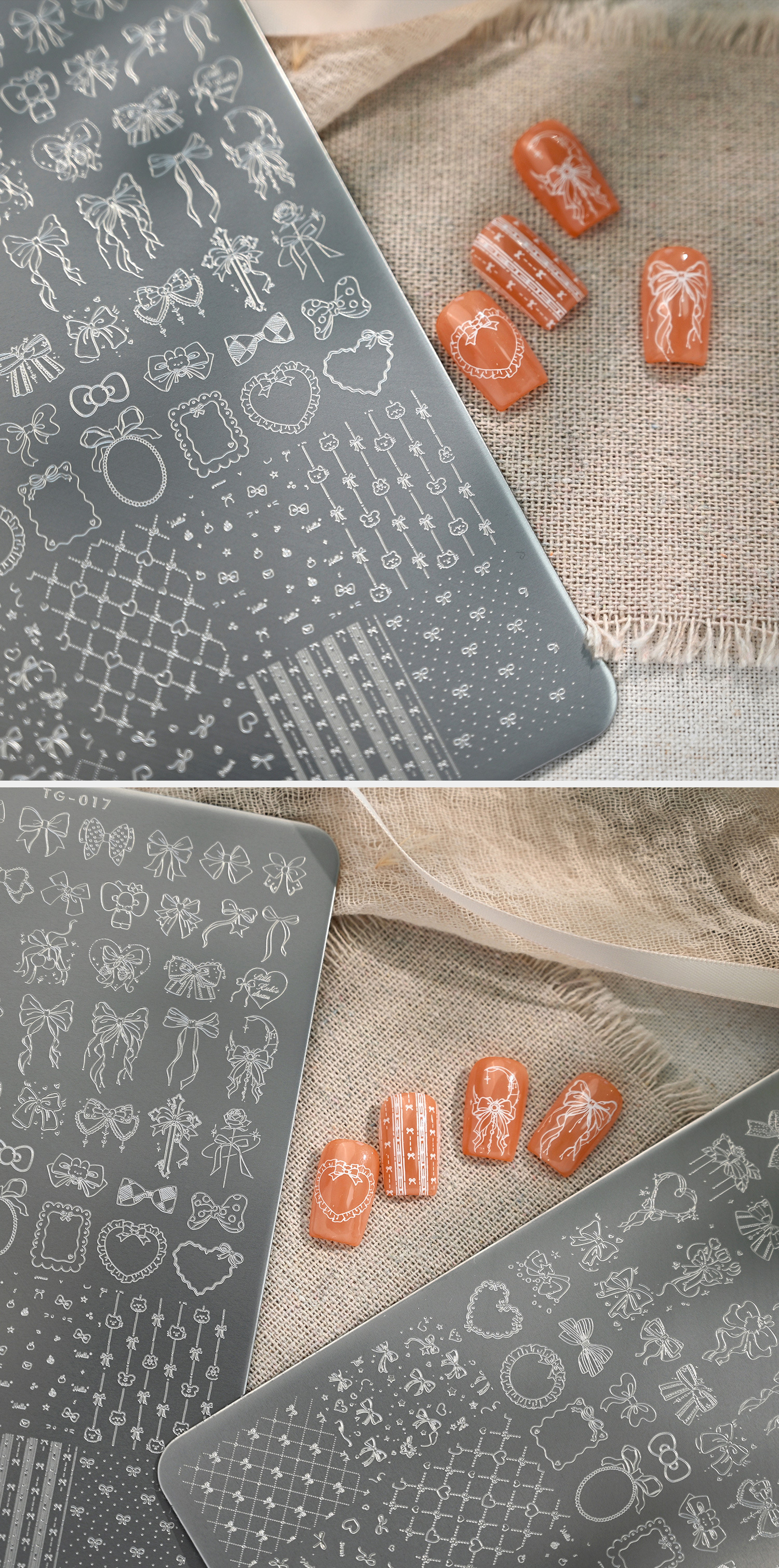 Tensor Gentle Retro Plaid Bowknot Tg-017 Heart Pearl Chain Lace Edge Nail Art Printing Steel Plate