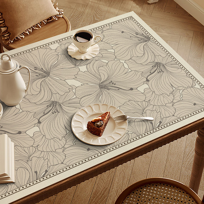 Light Luxury High-end French Style Dining Table Mat Waterproof and Oil-proof No-Wash Leather Tablecloth Heat Insulation and Perm Resistant Tablecloth for Hair