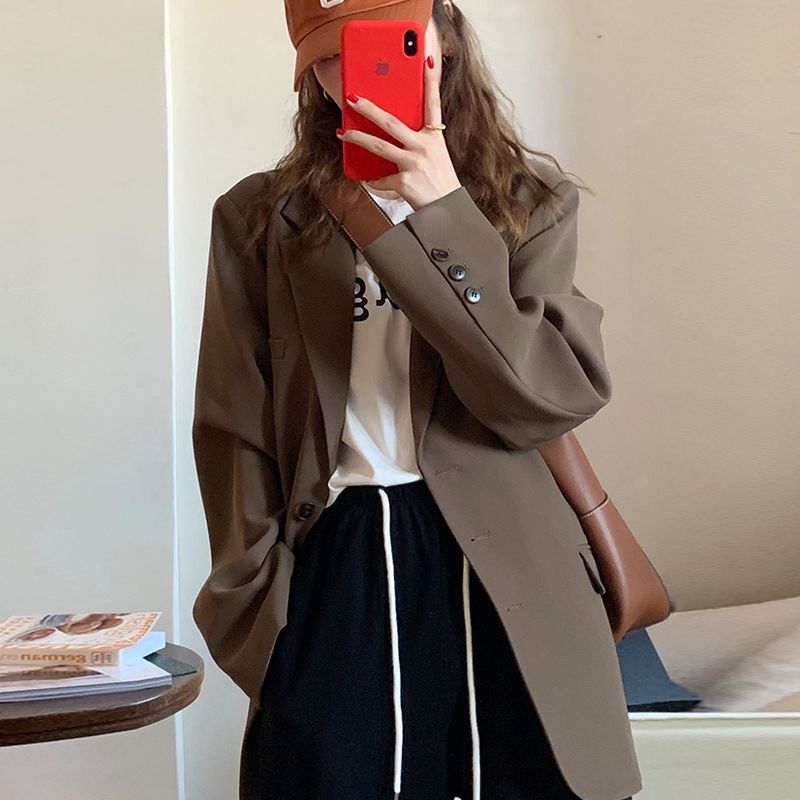 咖色西装外套女春秋新款韩版休闲英伦风设计感学生网红西服上衣女|undefined
