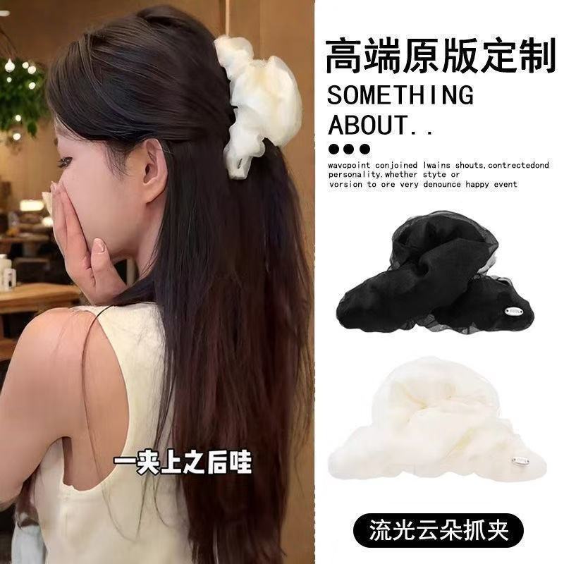 新作レトロ韓国風布製リボン三角ヘアクリップ、女性用大型ヘアクリップ、後頭部の髪量が多い方用シャーククリップ|undefined