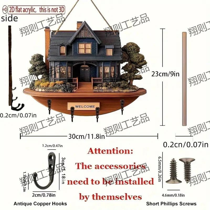 クロスボーダー热い贩売スポットカラフルな木制小屋キーハンガーフラットグラフィックリビングルーム装饰ストラップ木制卸売|undefined