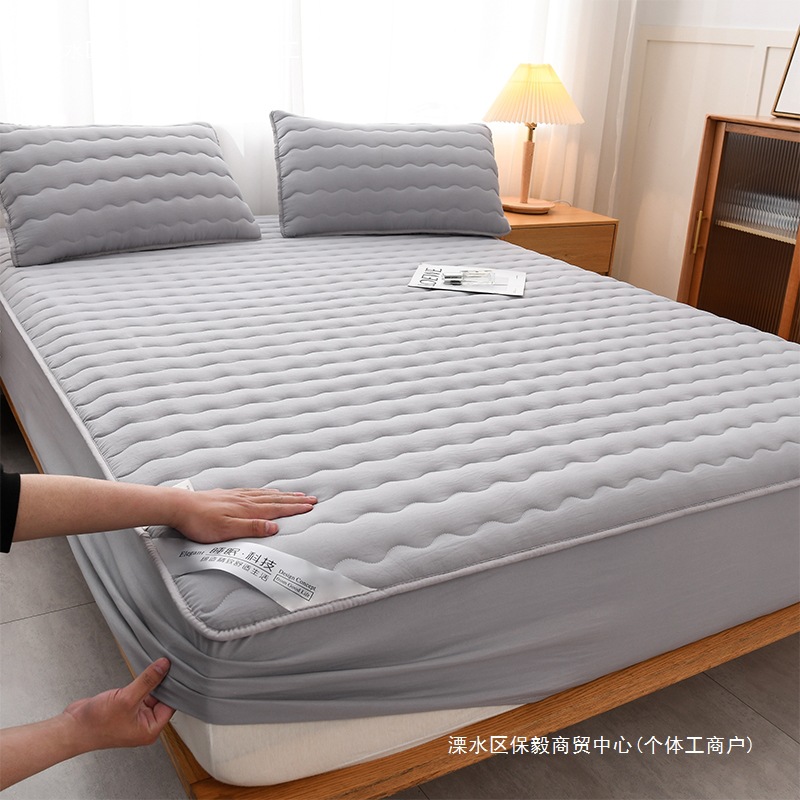 New Four-Season Thickeneded Quilted Bed Sheet Three-Piece Set Simmons Protective Cover Mattress Dirt-Proof Cover Pure Color Non-Slip Bed Bed Sheets