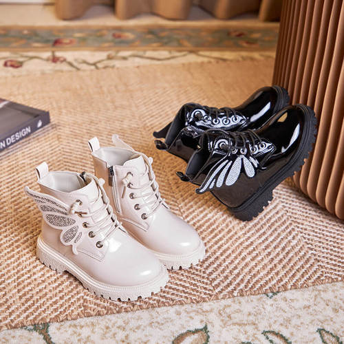  new autumn and winter children's fashion boots girls boots butterfly wing leather boots boys short boots student high boots