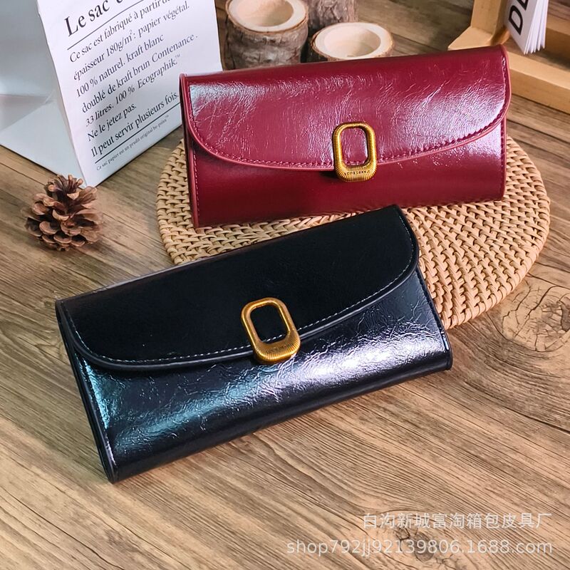 Ready-Made Women's Wallet, Exquisite Long Buckle, Multi-Card Slot Coin Purse, Oil Leather Banknote Wallet Ready-Made Women's Wallet, Exquisite Long Buckle, Multi-Card Slot Coin Purse, Oil Leather Banknote Wallet