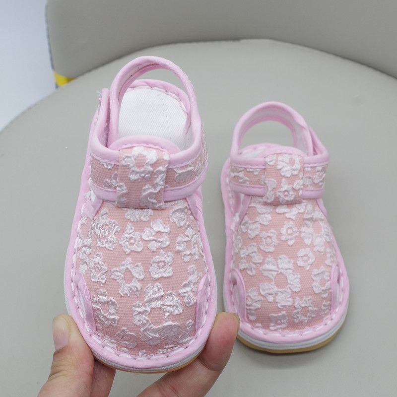 儿童手工布凉鞋小孩布鞋宝宝1到3岁粉花朵吸汗透气夏季婴儿学步鞋