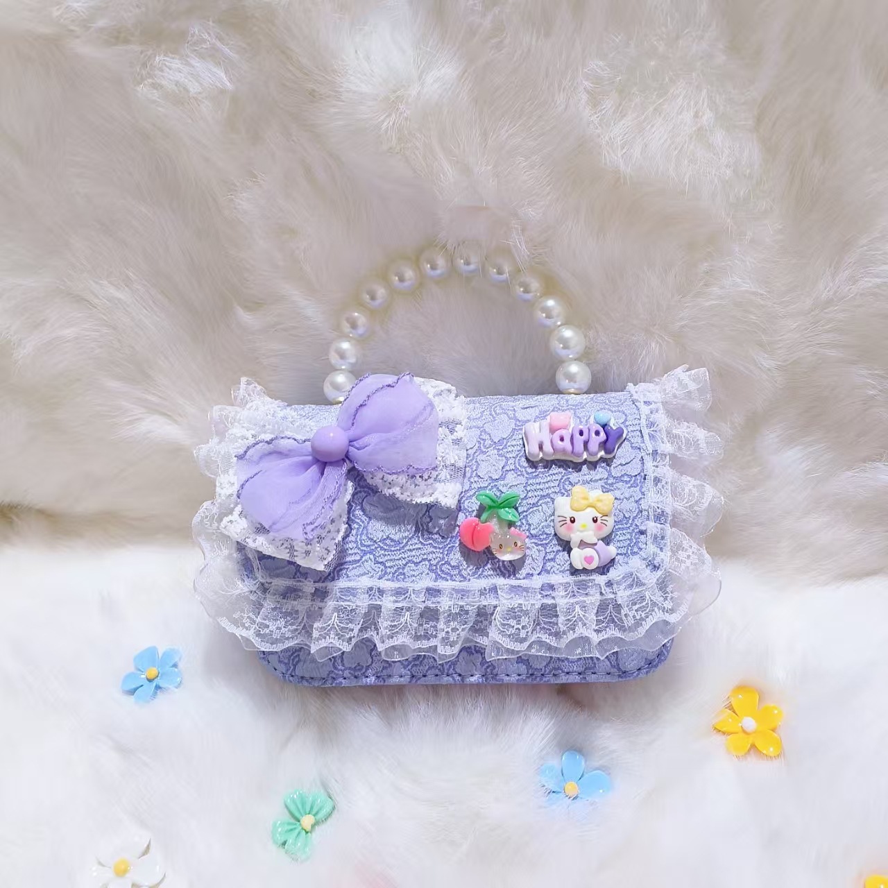 Bolsa de arco princesa de perlas portátil de hombro Melody Kulomi KT bolsa de gato para niños cadena de bolso de Año Nuevo
