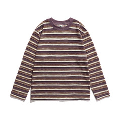 服の紳士服の日系レトロな色のストライプの長袖のtシャツの男女のファッションのブランドの丸首のカバーの頭のゆったりしている春と秋の上着