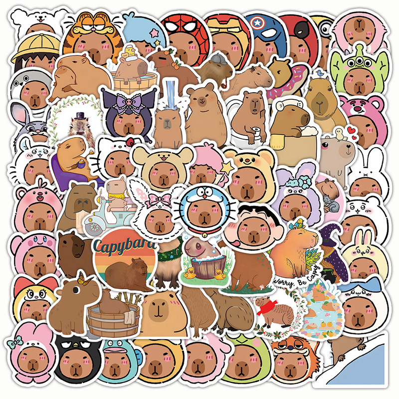 Kapibala Stickers 460 Cartoon Cute Capybara Creative Mine Water Cup Handbook Waterproof Stickers for Kidsren